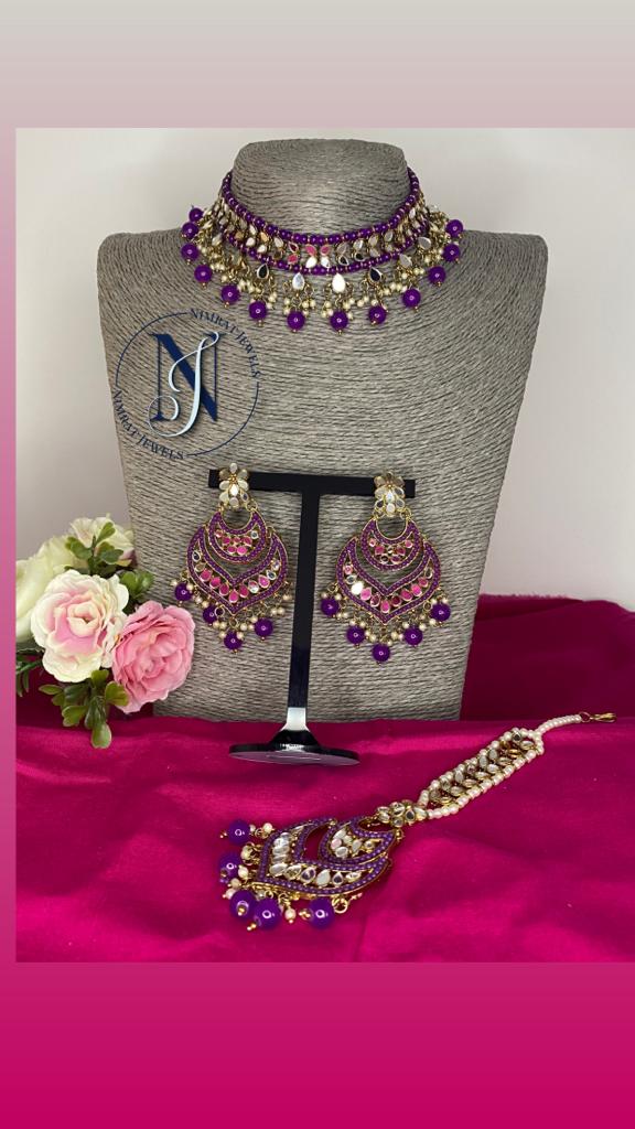 Dark Purple Mirror Necklace Set