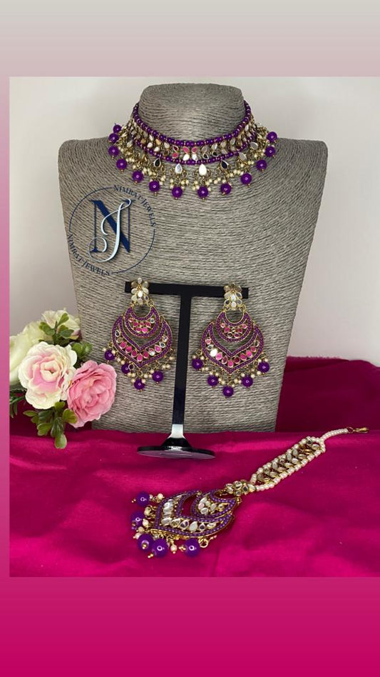 Dark Purple Mirror Necklace Set
