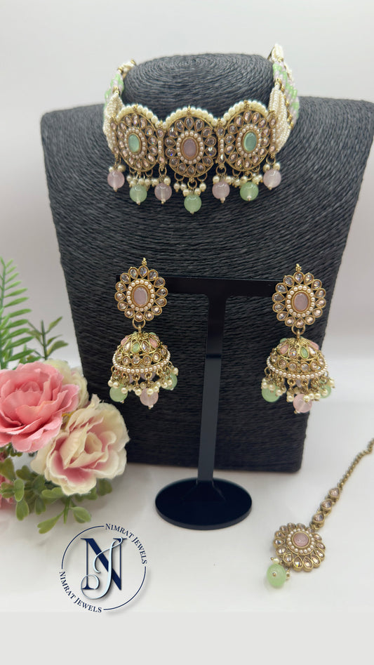 Mint green and Pink choker