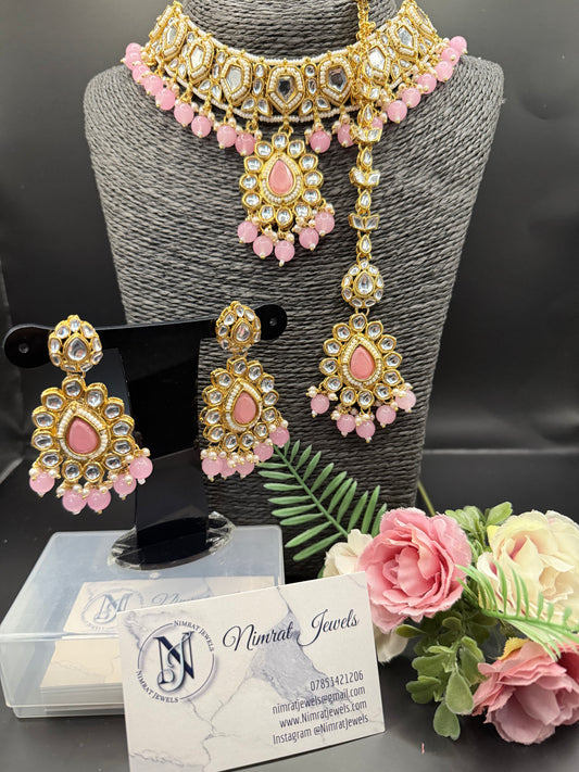 Pink Kundan Necklace Set